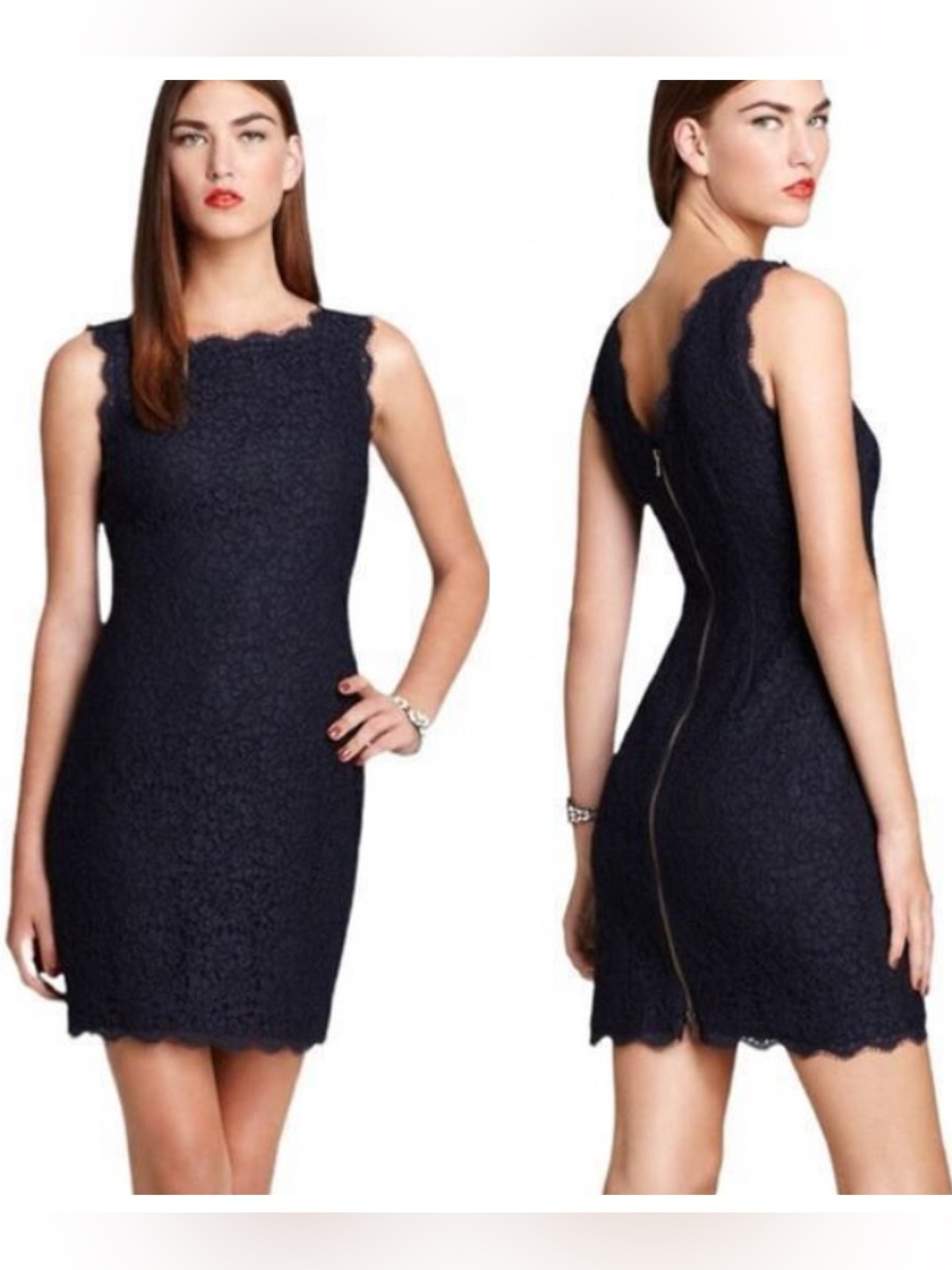 Adrianna Papell Navy Lace Mini Dress Evening Cocktail High Neck Formal 8P